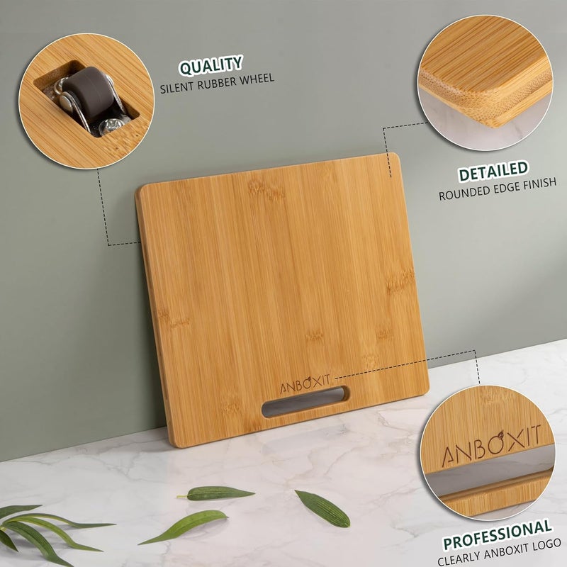 ANBOXIT Bamboo Appliance Slider, Sliding Tray for Coffee Maker, Kitchen Countertop Appliance Rolling Tray, Coffee Pot Slider Tray with Rubber Wheels, Wide - Small (10"D x 12"W) - Image 3